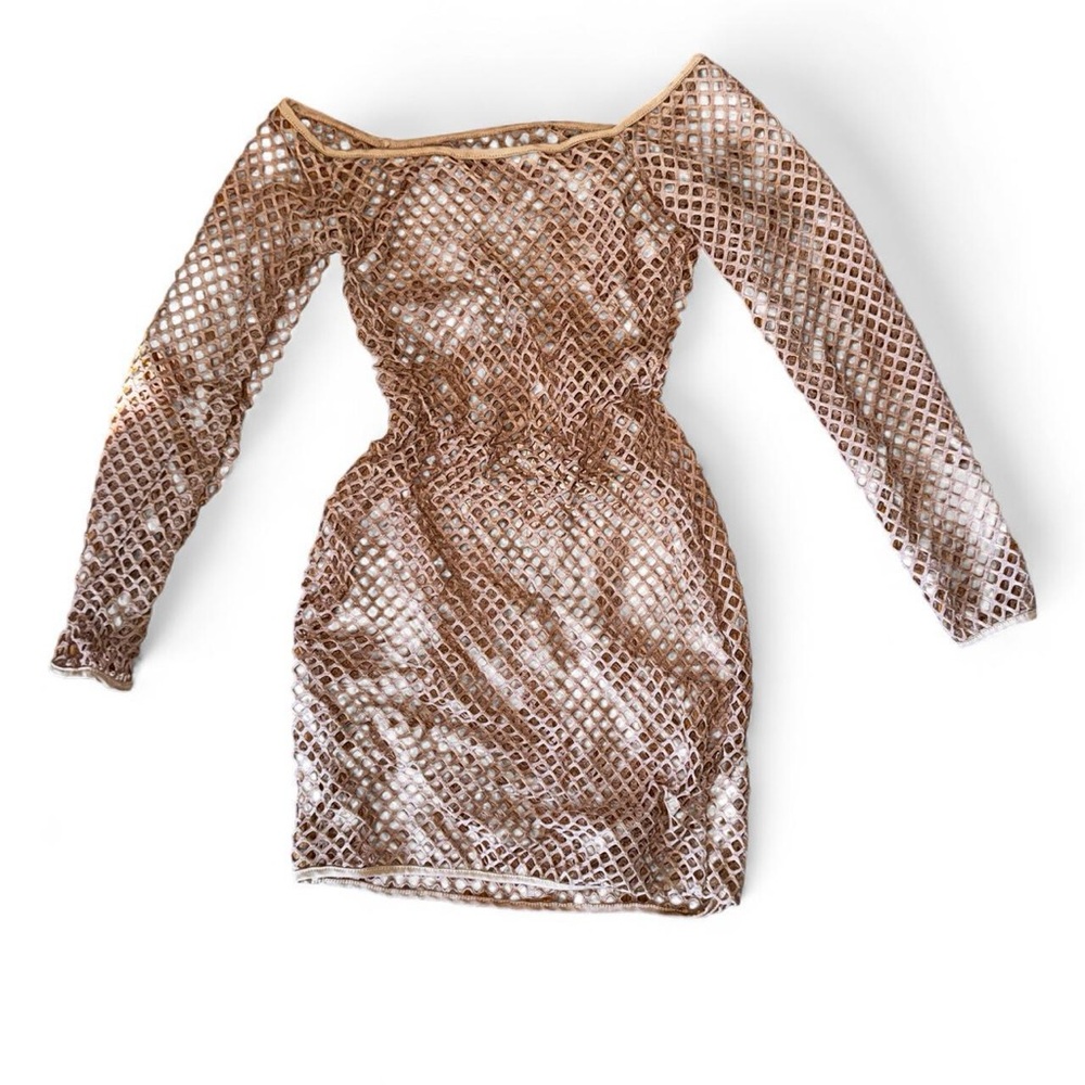 Elegant Tan Mesh Women's Dress